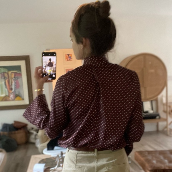 Zara burgundy and ivory polka dot long sleeve blouse - Picture 3 of 9